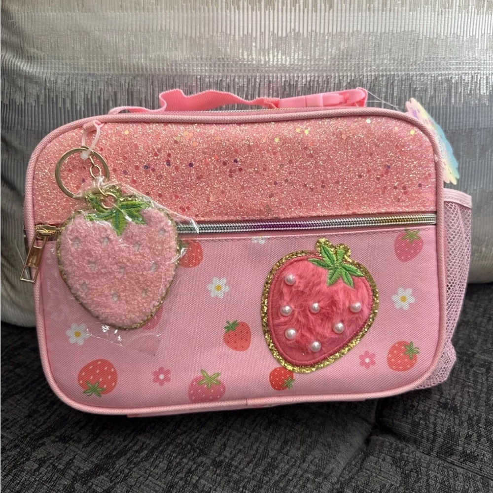 Strawberry Lunch box Trendy Lunch Bag With Pearls And Glitter Girly Lunch Box